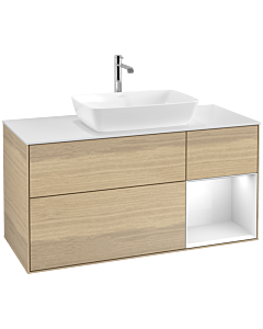 Villeroy und Boch Finion Villeroy und Boch F831GFPC 120cm, plaque de finition blanc mat, étagères laqué blanc brillant, Oak Veneer