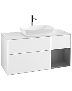 Villeroy und Boch Finion Villeroy und Boch F831GKGF 120cm, plaque de finition blanc mat, étagères laqué anthracite mat, laqué blanc brillant