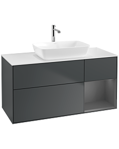Villeroy und Boch Finion Waschtischunterschrank F831GKHG 120cm, Abdeckplatte white matt, Regale Anthracite matt lacquer, Midnight Blue Matt Lacquer