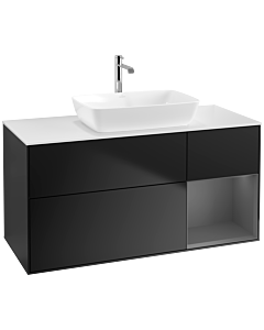 Villeroy und Boch Finion Waschtischunterschrank F831GKPD 120cm, Abdeckplatte white matt, Regale Anthracite matt lacquer, Black matt lacquer
