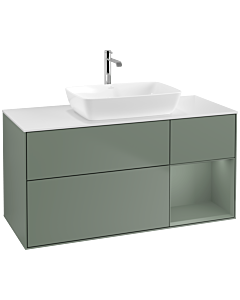 Villeroy und Boch Finion Waschtischunterschrank F831GMGM 120cm, Abdeckplatte white matt, Regale Olive matt lacquer, Olive Matt Lacquer