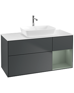 Villeroy und Boch Finion Villeroy und Boch F831GMHG 120cm, plaque de recouvrement blanc mat, étagères laqué mat olive, Midnight Blue Matt Lacquer