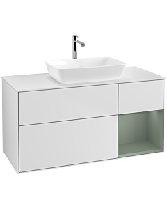 Villeroy und Boch Finion Villeroy und Boch F831GMMT 120cm, plaque de recouvrement blanc mat, étagères laqué mat olive, laqué mat blanc