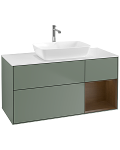 Villeroy und Boch Finion Villeroy und Boch F831GNGM 120cm, plaque de finition blanc mat, étagères Walnut Veneer , Olive Matt Lacquer