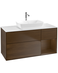Villeroy und Boch Finion Waschtischunterschrank F831GNGN 120cm, Abdeckplatte white matt, Regale Walnut Veneer, Walnut veneer