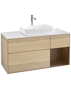 Villeroy und Boch Finion Waschtischunterschrank F831GNPC 120cm, Abdeckplatte white matt, Regale Walnut Veneer, Oak Veneer