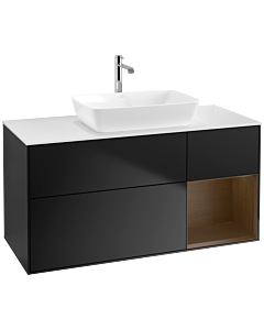 Villeroy und Boch Finion Waschtischunterschrank F831GNPD 120cm, Abdeckplatte white matt, Regale Walnut Veneer, Black matt lacquer
