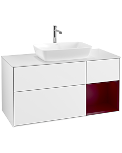 Villeroy und Boch Finion Waschtischunterschrank F831HBGF 120cm, Abdeckplatte white matt, Regale Peony matt lacquer, Glossy white lacquer