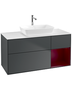 Villeroy und Boch Finion Waschtischunterschrank F831HBHG 120cm, Abdeckplatte white matt, Regale Peony matt lacquer, Midnight Blue Matt Lacquer