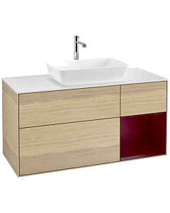 Villeroy und Boch Finion Waschtischunterschrank F831HBPC 120cm, Abdeckplatte white matt, Regale Peony matt lacquer, Oak Veneer