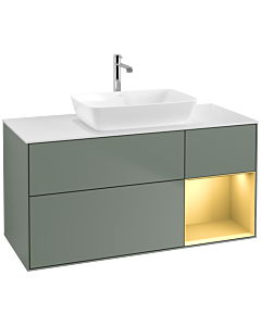 Villeroy und Boch Finion Waschtischunterschrank F831HFGM 120cm, Abdeckplatte white matt, Regale Gold matt lacquer, Olive Matt Lacquer
