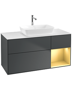 Villeroy und Boch Finion Waschtischunterschrank F831HFHG 120cm, Abdeckplatte white matt, Regale Gold matt lacquer, Midnight Blue Matt Lacquer