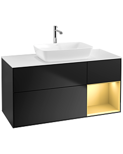 Villeroy und Boch Finion Villeroy und Boch F831HFPD 120cm, plaque de recouvrement blanc mat, étagères laqué mat doré, laqué noir mat