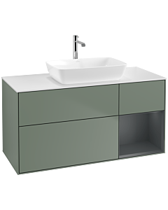 Villeroy und Boch Finion Villeroy und Boch F831HGGM 120cm, plaque de finition blanc mat, étagères laqué mat minuit, Olive Matt Lacquer