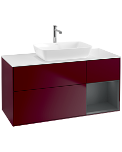 Villeroy und Boch Finion Waschtischunterschrank F831HGHB 120cm, Abdeckplatte white matt, Regale Midnight matt lacquer, Peony Matt