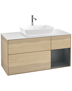 Villeroy und Boch Finion Villeroy und Boch F831HGPC 120cm, plaque de finition blanc mat, étagères laqué mat minuit, Oak Veneer