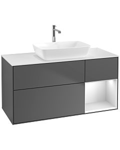 Villeroy und Boch Finion Waschtischunterschrank F831MTGK 120cm, Abdeckplatte white matt, Regale White matt lacquer, Anthracite matt