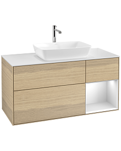 Villeroy und Boch Finion Waschtischunterschrank F831MTPC 120cm, Abdeckplatte white matt, Regale White matt lacquer, Oak Veneer