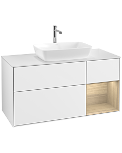 Villeroy und Boch Finion Waschtischunterschrank F831PCGF 120cm, Abdeckplatte white matt, Regale Oak Veneer, Glossy white lacquer