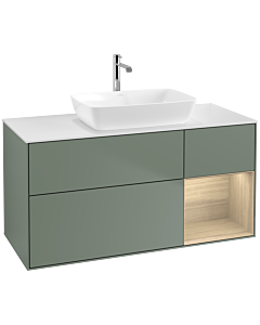 Villeroy und Boch Finion Villeroy und Boch F831PCGM 120cm, plaque de finition blanc mat, étagères Oak Veneer , Olive Matt Lacquer