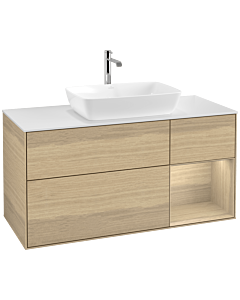 Villeroy und Boch Finion Villeroy und Boch F831PCPC 120cm, plaque de finition blanc mat, étagères Oak Veneer , Oak Veneer