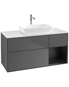Villeroy und Boch Finion Waschtischunterschrank F831PDGK 120cm, Abdeckplatte white matt, Regale Black matt lacquer, Anthracite matt