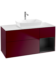 Villeroy und Boch Finion Villeroy und Boch F831PDHB 120cm, plaque de finition blanc mat, étagères laqué noir mat, Peony Matt