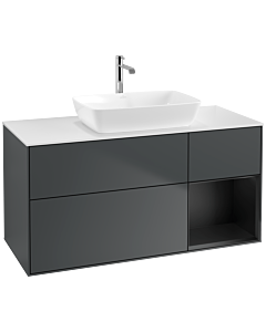 Villeroy und Boch Finion Villeroy und Boch F831PDHG 120cm, plaque de finition blanc mat, étagères laqué noir mat, Midnight Blue Matt Lacquer