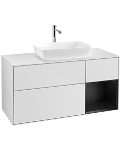 Villeroy und Boch Finion Villeroy und Boch F831PDMT 120cm, plaque de recouvrement blanc mat, étagères laqué noir mat, laqué blanc mat