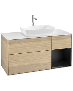 Villeroy und Boch Finion Villeroy und Boch F831PDPC 120cm, plaque de finition blanc mat, étagères laqué noir mat, Oak Veneer