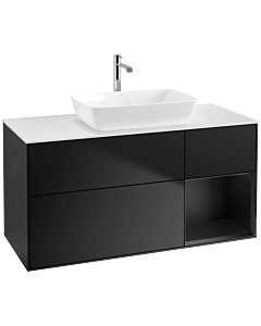 Villeroy und Boch Finion Villeroy und Boch F831PDPD 120cm, plaque de recouvrement blanc mat, étagères laqué noir mat, laqué noir mat