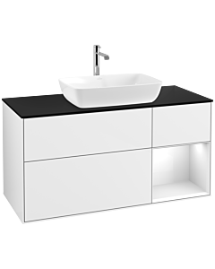Villeroy und Boch Finion Villeroy und Boch F832GFGF 120cm, couvercle noir mat, étagères laqué blanc brillant, laqué blanc brillant