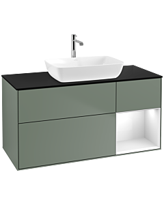 Villeroy und Boch Finion Villeroy und Boch Finion F832GFGM 120cm, cover plate black matt, shelves Glossy white lacquer, Olive Matt Lacquer