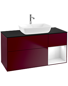 Villeroy und Boch Finion Waschtischunterschrank F832GFHB 120cm, Abdeckplatte black matt, Regale Glossy white lacquer, Peony Matt