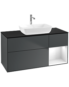 Villeroy und Boch Finion Waschtischunterschrank F832GFHG 120cm, Abdeckplatte black matt, Regale Glossy white lacquer, Midnight Blue Matt Lacquer