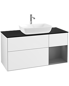 Villeroy und Boch Finion Waschtischunterschrank F832GKGF 120cm, Abdeckplatte black matt, Regale Anthracite matt lacquer, Glossy white lacquer