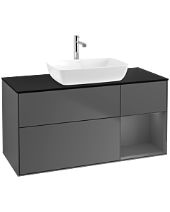 Villeroy und Boch Finion Villeroy und Boch F832GKGK 120cm, plaque de finition noir mat, étagères laqué anthracite mat, anthracite mat