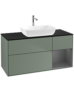 Villeroy und Boch Finion Villeroy und Boch F832GKGM 120cm, plaque de finition noir mat, étagères laqué anthracite mat, Olive Matt Lacquer