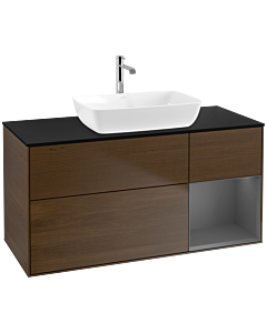 Villeroy und Boch Finion Villeroy und Boch F832GKGN 120cm, plaque de finition noir mat, étagères laqué anthracite mat, placage noyer