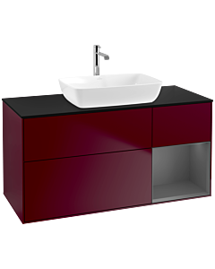 Villeroy und Boch Finion Waschtischunterschrank F832GKHB 120cm, Abdeckplatte black matt, Regale Anthracite matt lacquer, Peony Matt