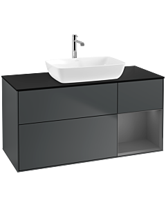 Villeroy und Boch Finion Waschtischunterschrank F832GKHG 120cm, Abdeckplatte black matt, Regale Anthracite matt lacquer, Midnight Blue Matt Lacquer