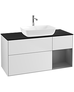 Villeroy und Boch Finion Waschtischunterschrank F832GKMT 120cm, Abdeckplatte black matt, Regale Anthracite matt lacquer, White matt lacquer