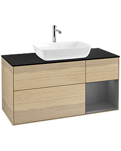 Villeroy und Boch Finion Waschtischunterschrank F832GKPC 120cm, Abdeckplatte black matt, Regale Anthracite matt lacquer, Oak Veneer
