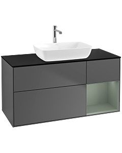 Villeroy und Boch Finion Villeroy und Boch F832GMGK 120cm, plaque de finition noir mat, étagères laqué olive mat, anthracite mat