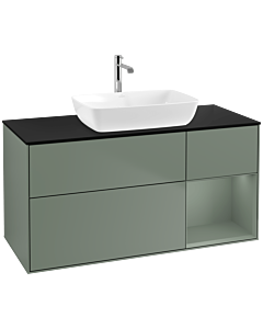 Villeroy und Boch Finion Waschtischunterschrank F832GMGM 120cm, Abdeckplatte black matt, Regale Olive matt lacquer, Olive Matt Lacquer