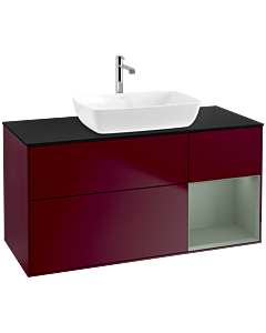 Villeroy und Boch Finion Waschtischunterschrank F832GMHB 120cm, Abdeckplatte black matt, Regale Olive matt lacquer, Peony Matt