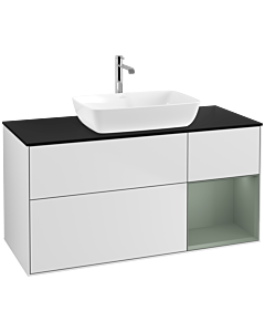 Villeroy und Boch Finion Waschtischunterschrank F832GMMT 120cm, Abdeckplatte black matt, Regale Olive matt lacquer, White matt lacquer