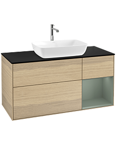 Villeroy und Boch Finion Villeroy und Boch F832GMPC 120cm, plaque de finition noir mat, étagères olive laqué mat, Oak Veneer