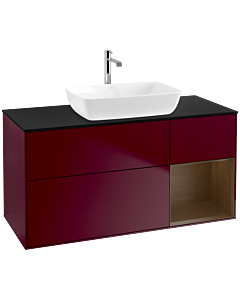 Villeroy und Boch Finion Waschtischunterschrank F832GNHB 120cm, Abdeckplatte black matt, Regale Walnut Veneer, Peony Matt