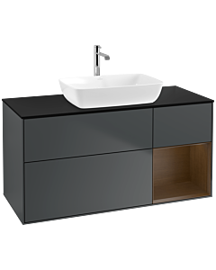 Villeroy und Boch Finion Waschtischunterschrank F832GNHG 120cm, Abdeckplatte black matt, Regale Walnut Veneer, Midnight Blue Matt Lacquer